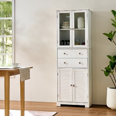 67" Tall Storage Cabinet, Freestanding Kitchen Pantry Cabinet with Glass Door & 2 Shelves & 2 Drawers