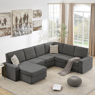 GustoWave Modular Sectional Sofa, 6 Seater Convertible U Shaped Couch with Chaise, Modern Corduroy Sleeper Sofa, Comfy Cloud Couch Set
