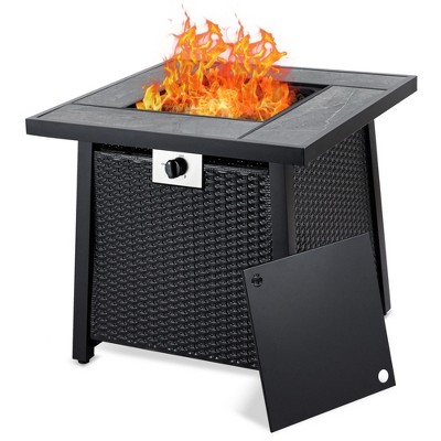 28" Square Propane Fire Pit Table, 50,000 BTU Steel Outdoor Heater with Lava Rocks, Gray