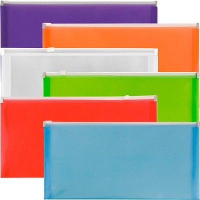 JAM Paper 5'' x 10'' 6pk Plastic Envelopes with Zip Closure - Multicolor: Filing Accessories, Flat Plastic, Stationery