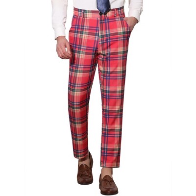 Lars Amadeus Men's Plaid Business Regular Fit Formal Prom Checked Trousers