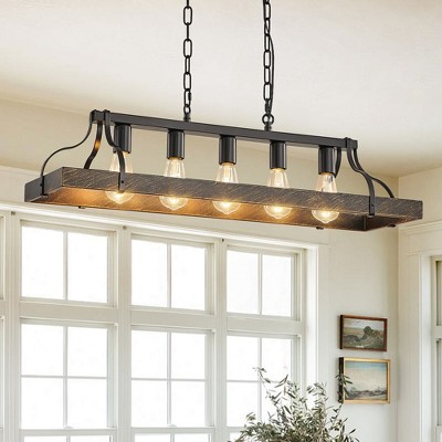 34-Inch Black Gold Vintage Pendant Light,5 E26 Bulb Sockets, Adjustable Chain Height for Dining Room,Kitchen,Living Room (Bulb Not Included)
