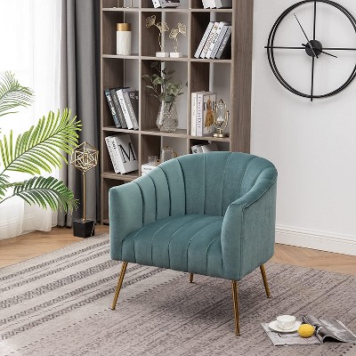 SEYNAR Modern Velvet Accent Chair,Round Upholstered Barrel Chair for Living Room