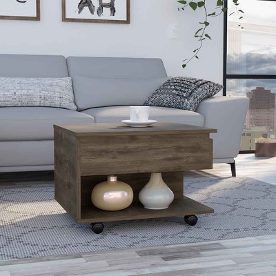 MAYEERTY Lift Top Coffee Table with Casters One Shelf Brown