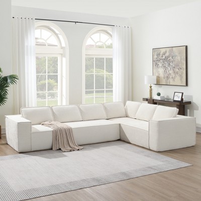 129.5" Minimalist Modular L-Shaped Sectional Cloud Sofa, No Assembly Required