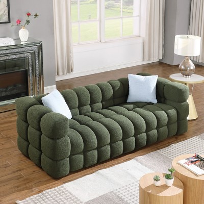 Boucle Fabric Sofa with Two Pillows, 3-Seater/2-Seater Marshmallow Sofa - ModernLuxe