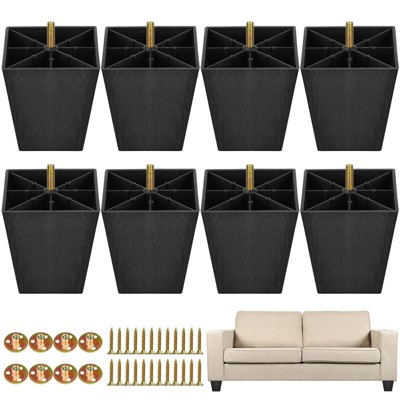 Aoibox Square Tapered Plastic Furniture Legs Black 4 Inch with T-Nuts Screws Set for Sofas Chairs Cabinets 16 Pack