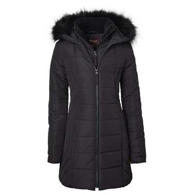 Sportoli Women Quilted Down Alternative Winter Puffer Jacket Coat Faux Fur Trim Hood