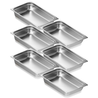VEVOR 6 Pack Hotel Pans, Full Size Anti-Jam Steam Pan, 0.8mm Thick Stainless Steel Restaurant Steam Table Pan, 4-Inch Deep Commercial Table Pan