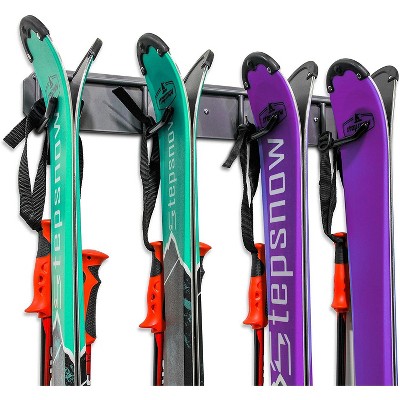 RaxGo Ski Storage Rack, Wall Mounted Ski Rack Holds 4 Pairs of Skis & Skiing Poles or Snowboards