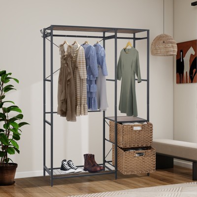 Aortzio Closet Rack With 2 Wicker Drawers And Storage Shelves,Heavy Duty Garment Rack Coat Rack Closet Organizer