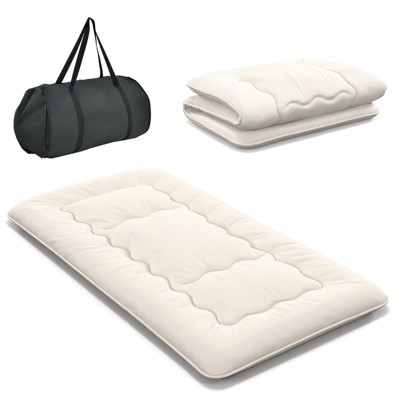 Infans Twin Futon Mattress Japanese Floor Sleeping Pad Washable Cover Carry Bag Beige