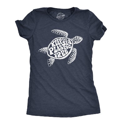 Womens Keep The Sea Plastic Fre T Shirt Cute Sea Turtle Earth Day  Tee - Crazy Dog Women's T Shirt for Animal Lovers