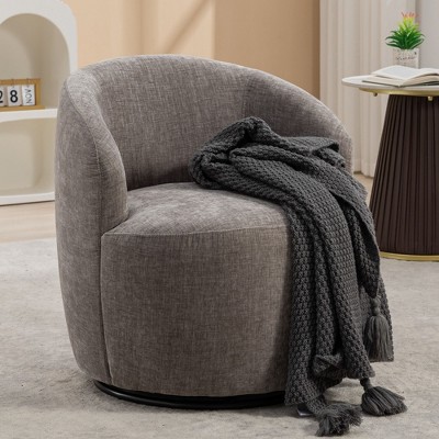 PAGED Chenille Fabric Swivel Accent Chair Modern Living Room Chairs with Round Swivel Base, Barrel Chair for Living Room