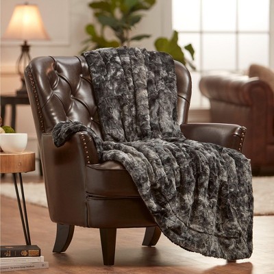 Chanasya Wolf Faux Fur Throw Blanket with Plush Faux Shearling Side