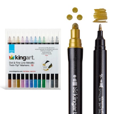 KINGART Dot Tip Markers 12 Metallic Colors
