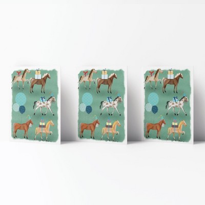 Happy Birthday Greeting Card Pack (3ct) "Horse Party" by Ramus & Co