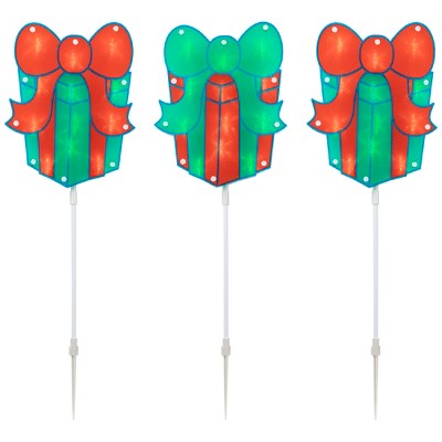 Northlight Lighted Holographic Gift Box Outdoor Christmas Pathway Markers - 24.5" - Set of 3