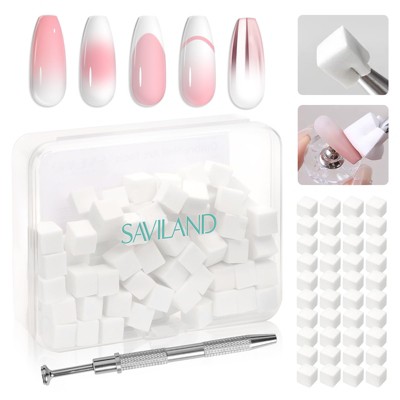 Saviland Professional 100PCS Ombre Sponge Kit - Gradient Nail Tool with Pen for Aura Effect.(Salon & Home Use)