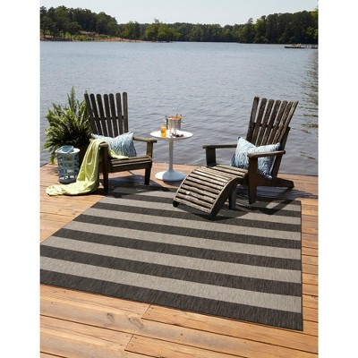 Unique Loom Outdoor Striped Distressed Stripe Striped Woven Area Rug