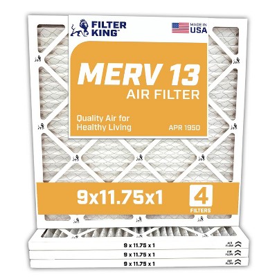 Filter King 9x11.75x1 Air Filter | 4-PACK | MERV 13 HVAC Pleated A/C Furnace Filters | MADE IN USA | Actual Size: 09 x 11.75 x .75"