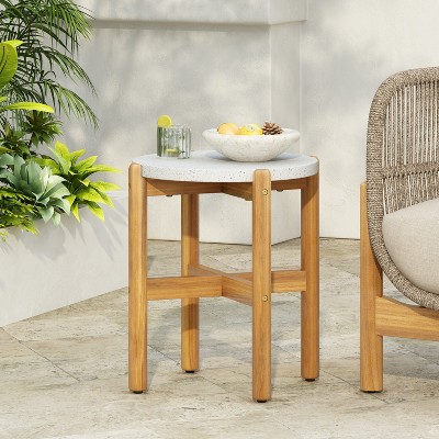 Christopher Knight Home Tobias Rustic Outdoor Lightweight Concrete and Acacia Wood Round SIde Table