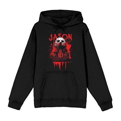 Friday The 13th Blood Splatter Jason Mask Long Sleeve Adult Hooded Sweatshirt