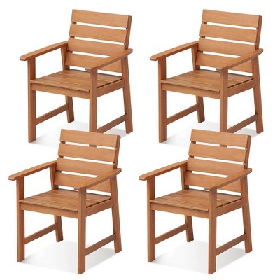Tangkula 4PCS Hardwood Chair Wood Dining Armchairs Breathable Slatted Seat Garden Patio