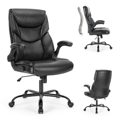 Lyngins Modern High-Back PU Home Office Desk Chair with Flip-up Armrest,Adjustable Swivel Task Chair for Office,Study
