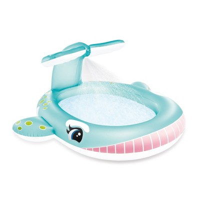INTEX Inflatable Whale Kiddie Pool: Built-In Water Sprayer – Convienient Drain Plug – Durable Vinyl – 79" x 77" x 36" – Ages 3+