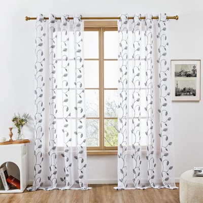 Deconovo Sheer Curtains Embroidered Leaf Design Privacy Light Filtering Panels