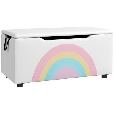 Qaba Toy Box Chest, Lightweight Toy Organizer with Storage, Top Lid, and Side Handles for Nursery Room, Playroom Bedroom, 29.5" x 14.5" x 15", White