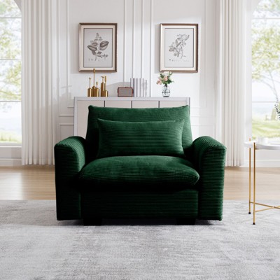 GlasFlength Corduroy Deep Seat Single Sofa Accent Chair,Deep Seat Couch with Waist Pillow for Living Room,Apartment,Office, Green, 51*33.8*34.6