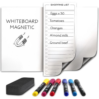 SCRIBBLEDO White Dry Erase Magnet 8”X12” for Fridge & Shopping Grocery List 6 Markers Included