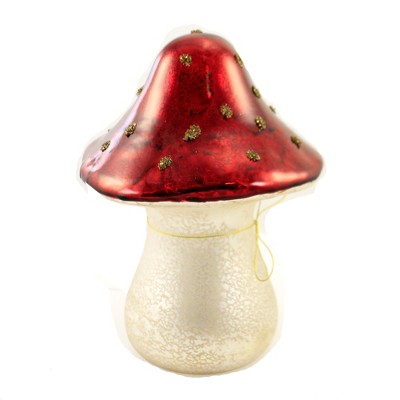 8.0 Inch Red Mushroom W/Gold Dots Shroom Holiday Festive Decorative Sculptures