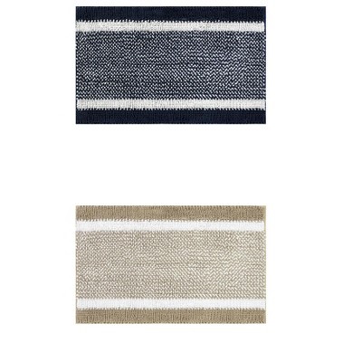 Unique Bargains Chenille Striped Soft Plush Non-Slip Shaggy Bathroom Rug Mat 2 Pcs