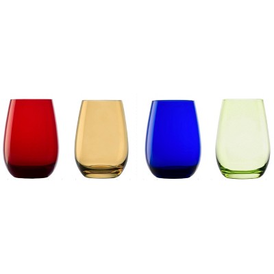 Stolzle Lausitz Set of 4 15.75oz Elements Tumbler Glasses: Lead-Free Crystal, Dishwasher-Safe, Multicolored Drinkware