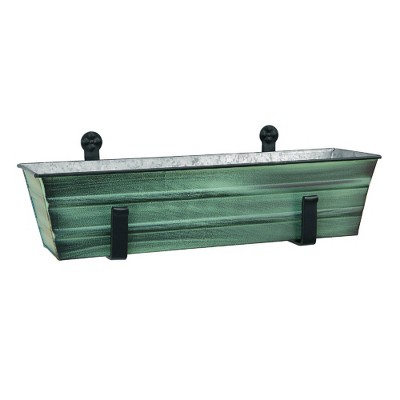 ACHLA Designs 22" Wide Small Rectangular Galvanized Steel Planter Box with Wall Brackets Green Patina: Outdoor/Indoor, No Assembly Required