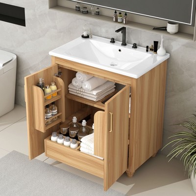 TOBILI 30" Bathroom Vanity with Sink Combo,Multi-functional Bathroom Cabinet with Doors and Drawer,MDF Board,Natural