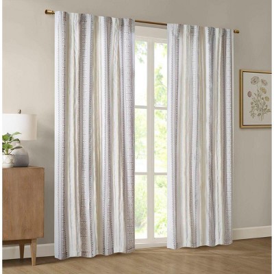 MAYEERTY Curtain Panel 50X84 Poly Printed with Tufted Stripe and Lining White Brown