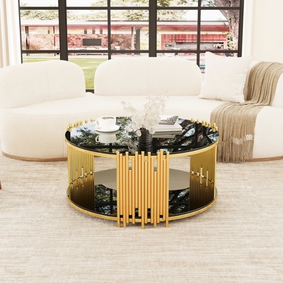 Round Stainless Steel & Tempered Glass Circular Coffee Table for Living Room and Lounge