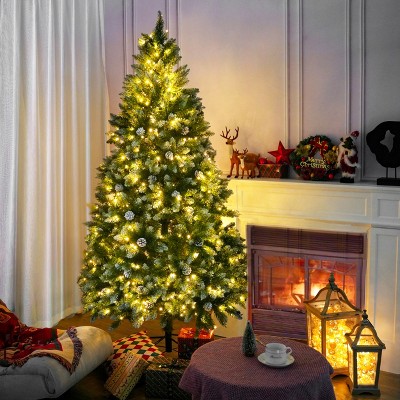 Moda Furnishings 7 ft. Pre-Lit Lighted Artificial Christmas Tree With Snowflakes And Pinecones