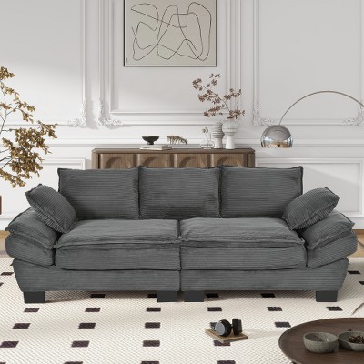 Akoasm 80.3 in. W Modern Curved Sofa with Back Upholstered & 2 Decorative Throw Pillows For Bedroom & Living Room-Gray