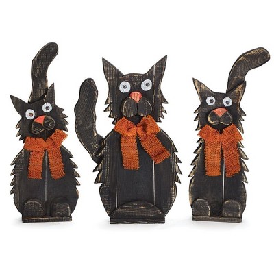 Burton and Burton Trio Hand Painted Wood Cat Décor – Rustic Home Accent, Whimsical Feline Figurines, Tabletop or Shelf Decoration