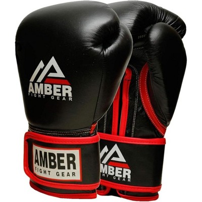 Amber Sports Professional Hook and Loop Leather Training Boxing Gloves, Durable Top-Grain Leather, Black/Red