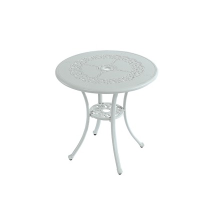 CLIHOME 25.6" Cast Aluminum Patio Table Round Outdoor Coffee Table with Umbrella Hole