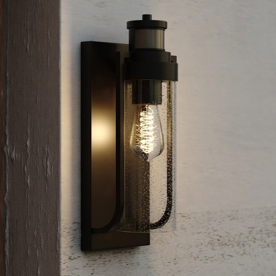 VAXCEL Lawton Steel LED Compatible Black Motion Sensor Dusk to Dawn Outdoor Wall Light Transitional Clear Glass