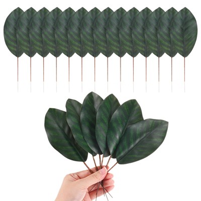 Unique Bargains Multipurpose Use Durable Writable Artificial Green Leaves with Stems 6.3x19.5cm