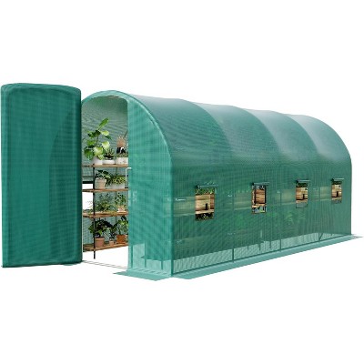 15x6.5x6.5ft Walk-in Greenhouse Tunnel Galvanized Steel Tunnel Greenhouse with Doors and Window,Garden Hot House for Home Gardening