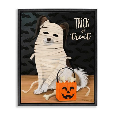 Stupell Industries Dog Wearing Mummy Costume Trick or Treat Halloween  Floating Frame Canvas Art